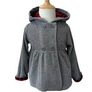 Carter’s Girls Kids Gray Hooded Buffalo Check Fleece Peplum Pea Coat. 18 Months.